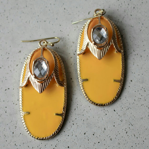 Yellow Oval Drop Earrings Boho - Picture 3 of 7